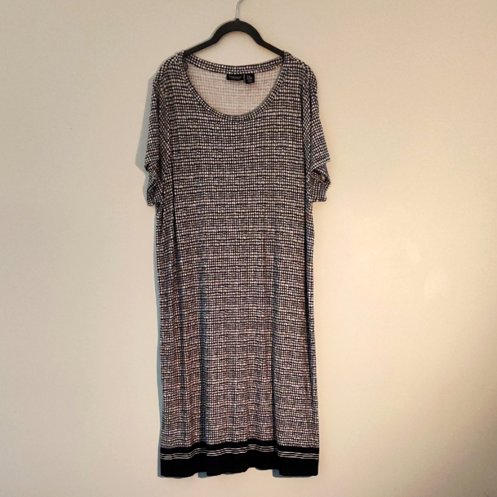 Jones New York Midi Shift Dress Size 2X Black & White Plaid Knit Classic Casual - Picture 2 of 10